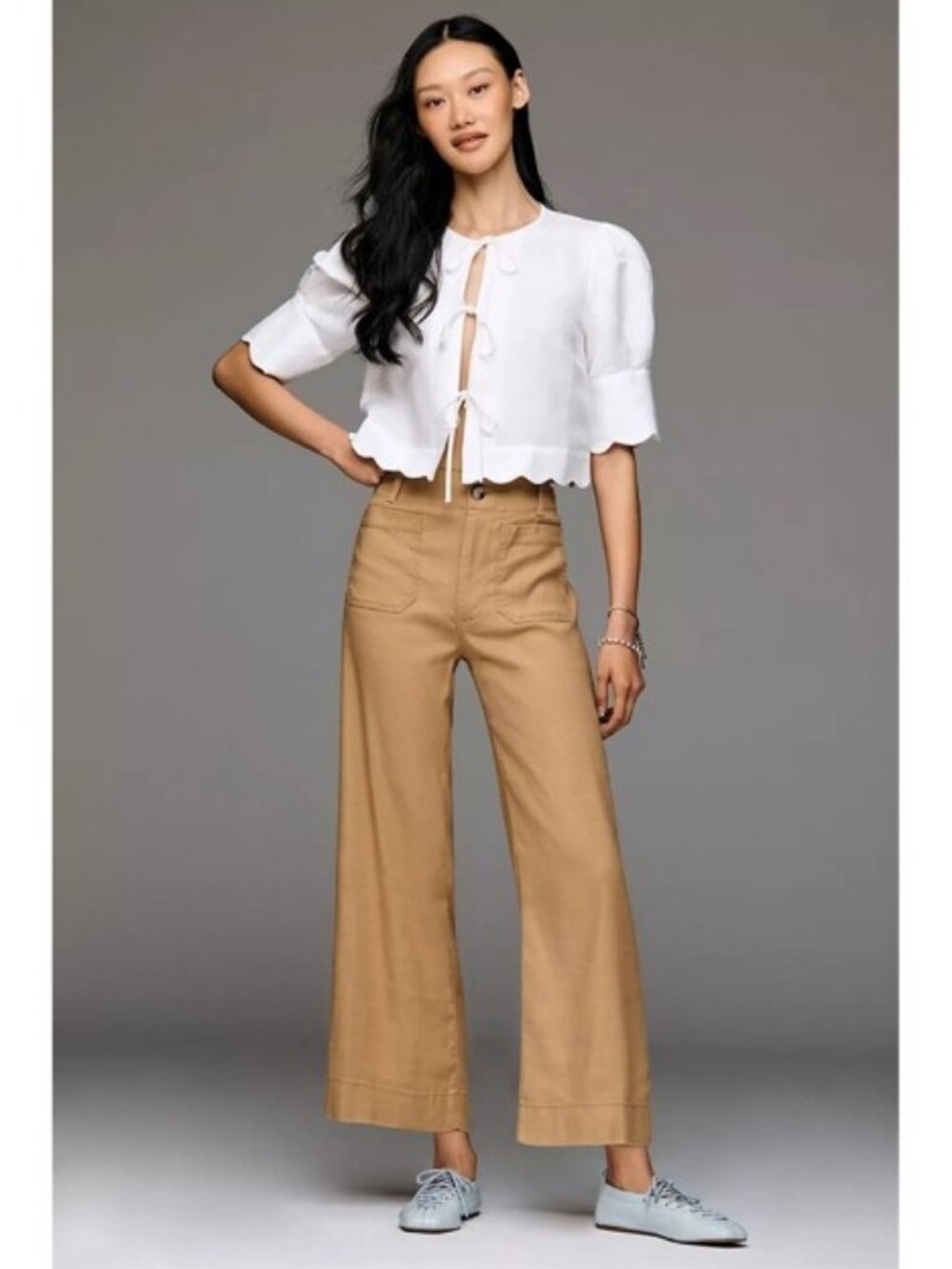 Anthropologie Maeve Colette Pants Camel Wide Leg High Rise Magic Fabric Crop 29